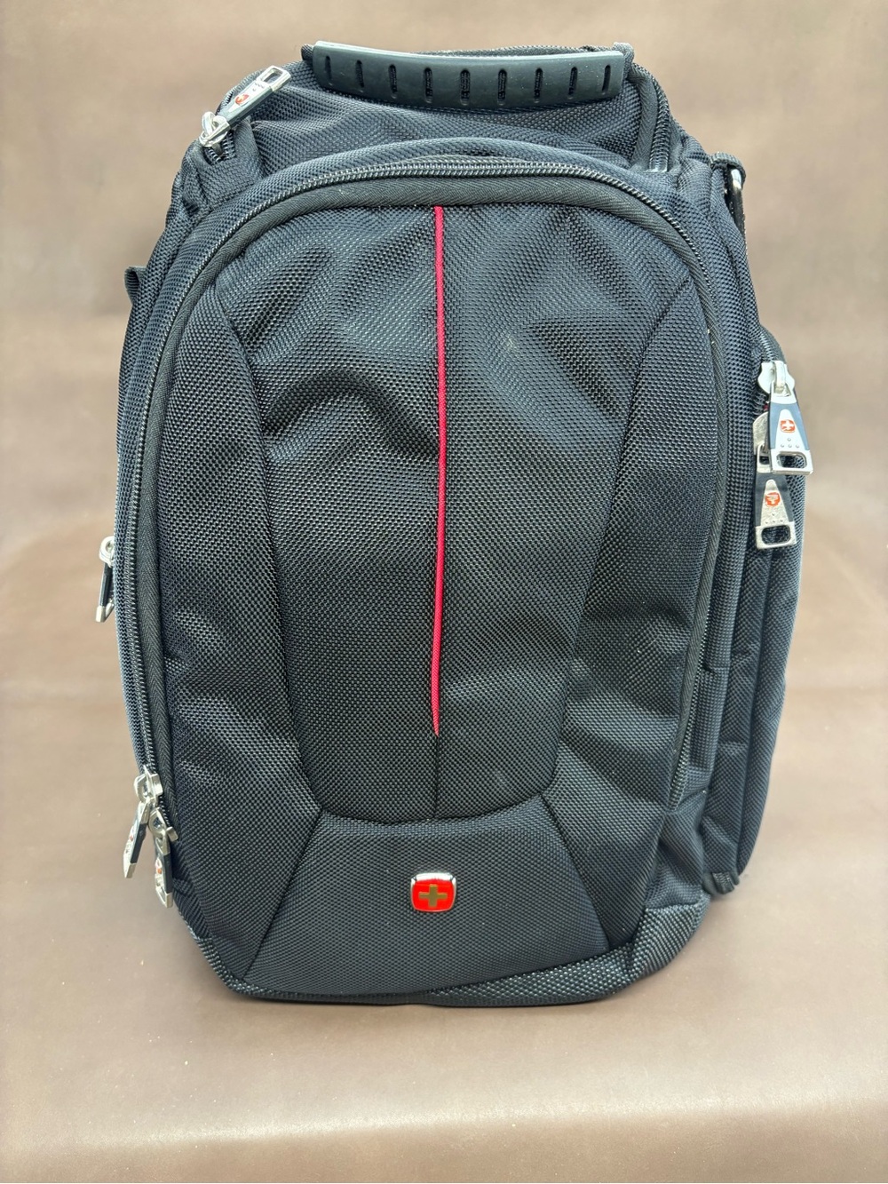 SwissGear Black Camera Backpack/Shoulder Bag with Red Accent